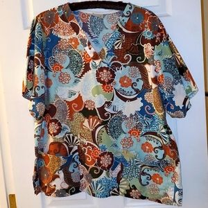 Tafford XL 100% Cotton Scrub Top Retro Print